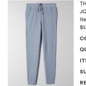 Aritzia TNA thermal high rise jogger colour granite blue size medium